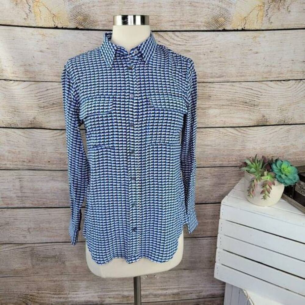 Equipment Femme Slim Signature Silk Shirt Blue Abstract‎ Size Small